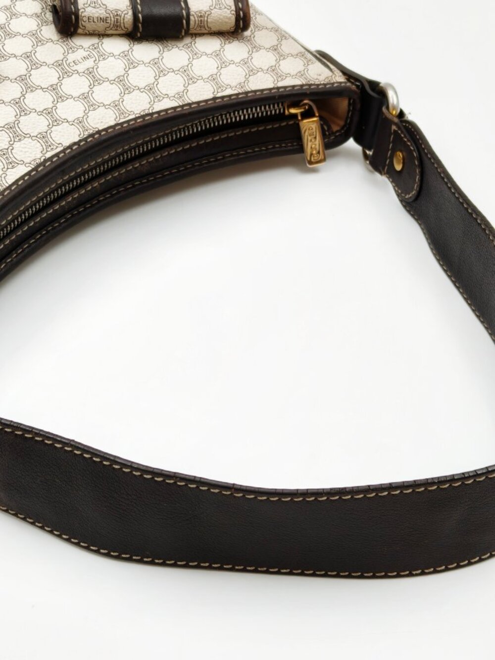Celine Macadam Shoulder Bag Brown Leather Trim Monogram Hobo Bag - Picture 14 of 15